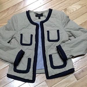 JCrew quilted lady jacket sz O. Tan with blue trim